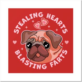 Stealing Hearts and Blasting Farts Dog Pug Valentine's Day Posters and Art